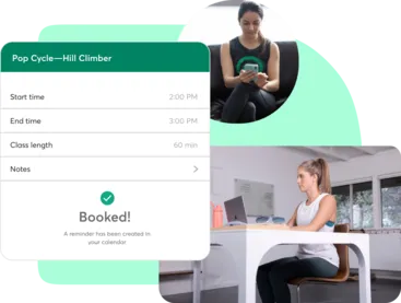A collage of people booking fitness through Mindbody 澳大利亚幸运澳洲10体彩手机版官网 software