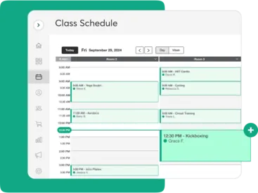 A collage showing Mindbody scheduling tools for group training businesses