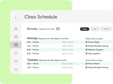 A collage showing scheduling software for Pilates businesses